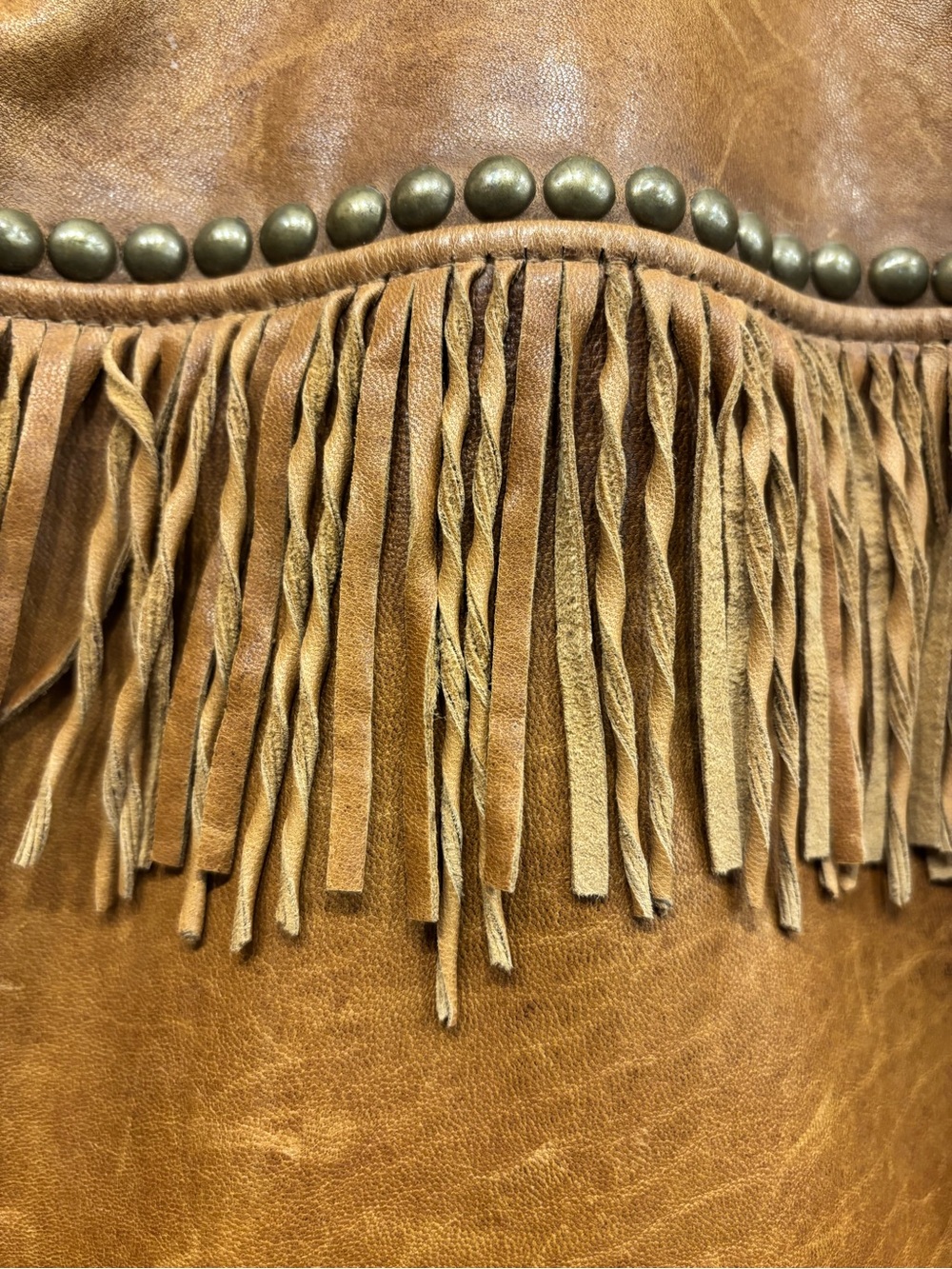 Medium Double D Ranch Tan Fringe Studded Western Cowgirl Leather Jacket - Picture 3 of 11